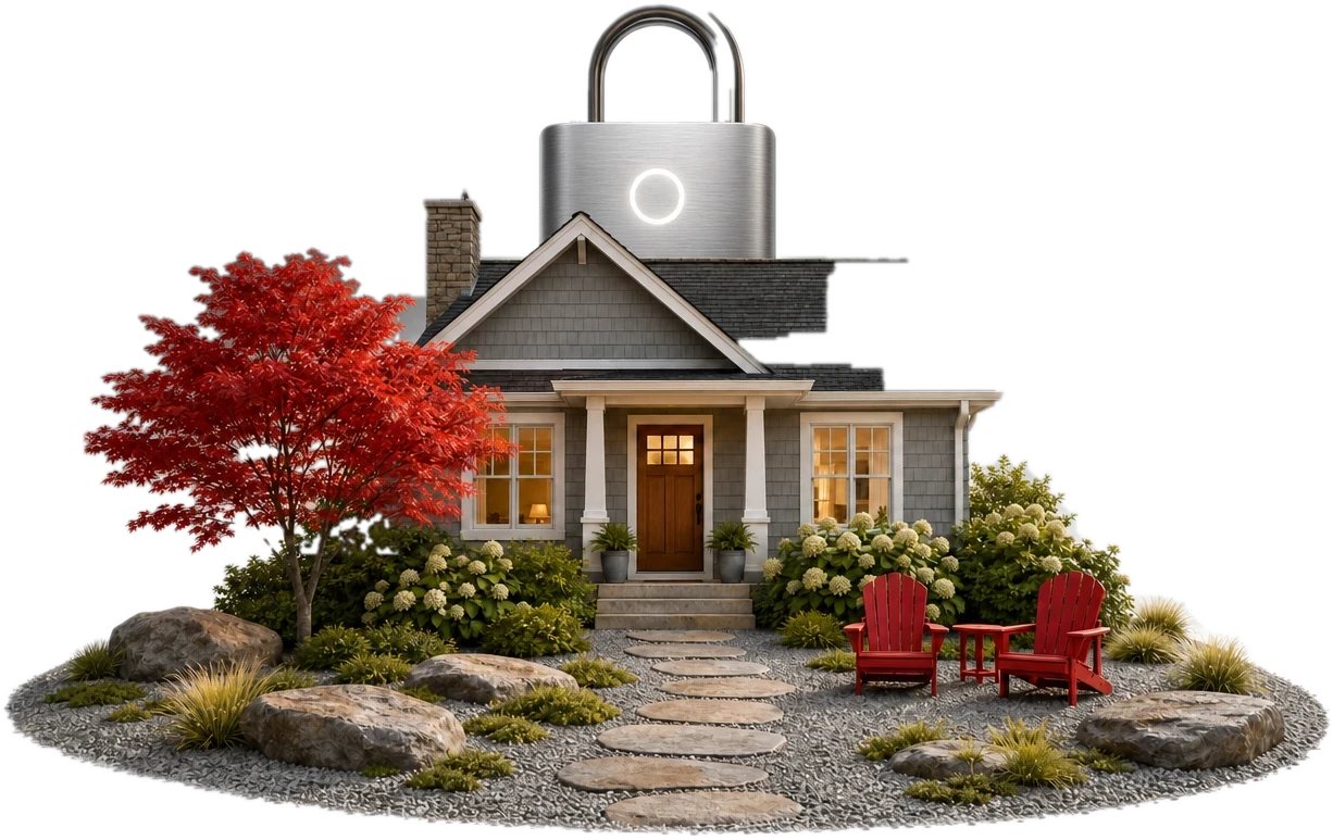 A home with a padlock above it
